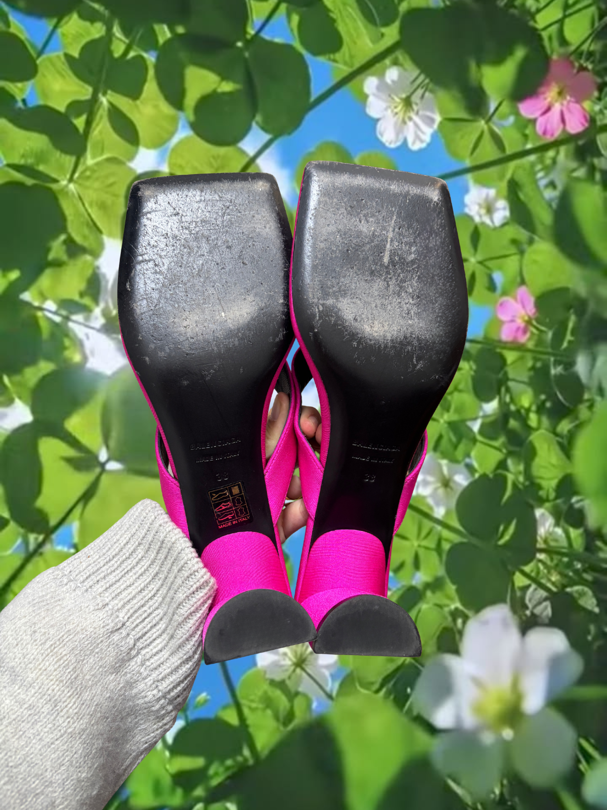 Balenciaga — Pink Double Square Thong Sandals, size 38