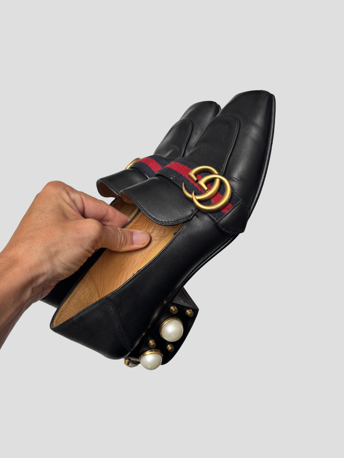 Gucci — Peyton GG Marmont Pearl Loafers, Size 38