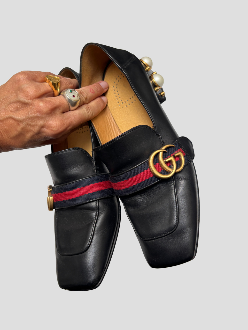 Gucci — Peyton GG Marmont Pearl Loafers, Size 38