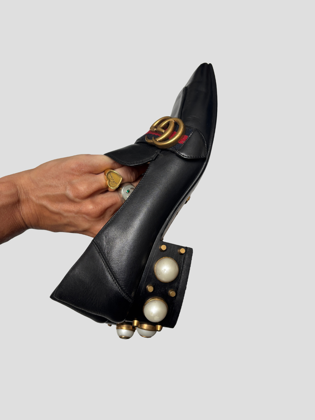 Gucci — Peyton GG Marmont Pearl Loafers, Size 38