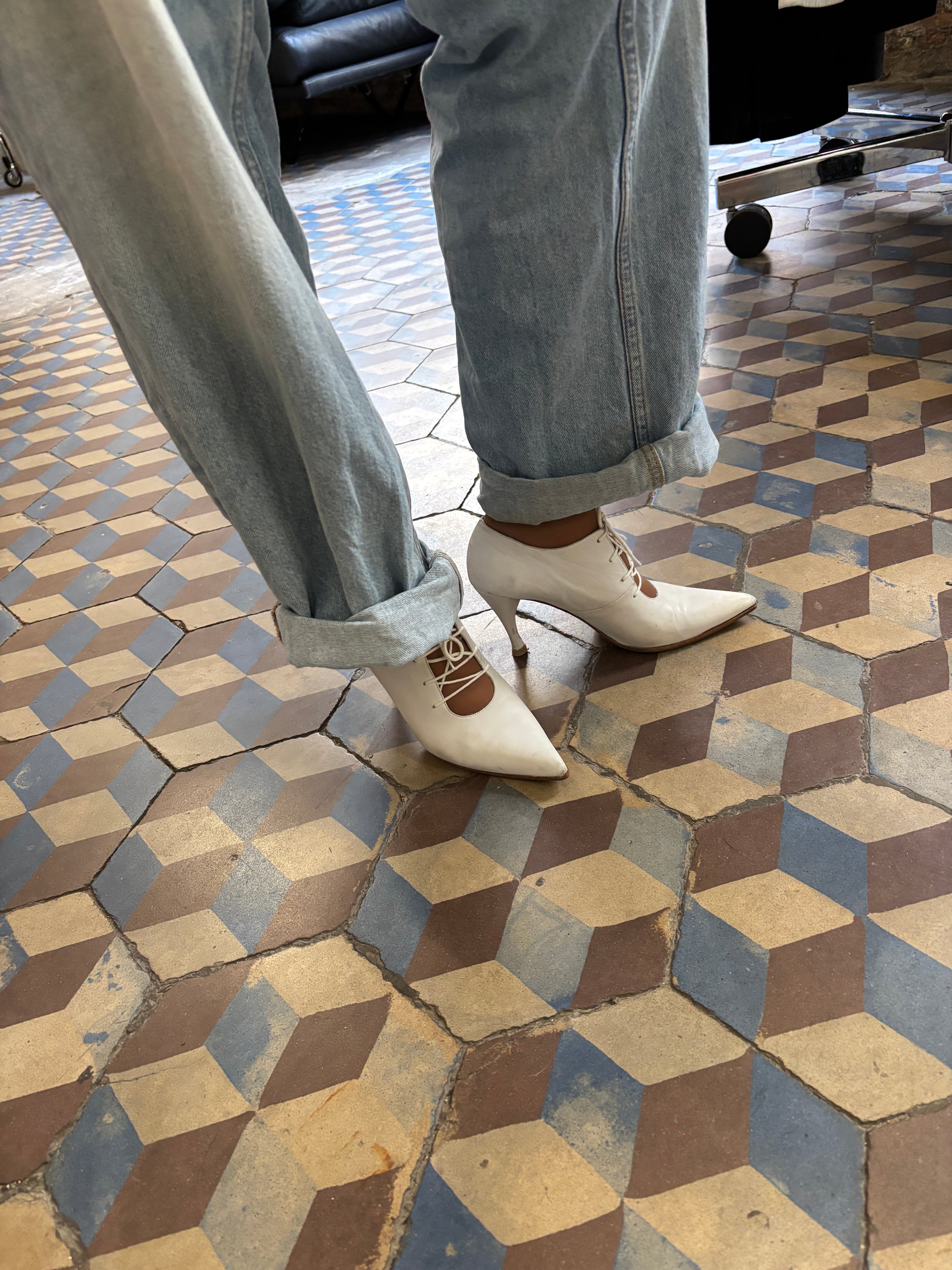 Claude Montana pour Stephane Kélian — Escarpins à lacets années 80, Taille 37