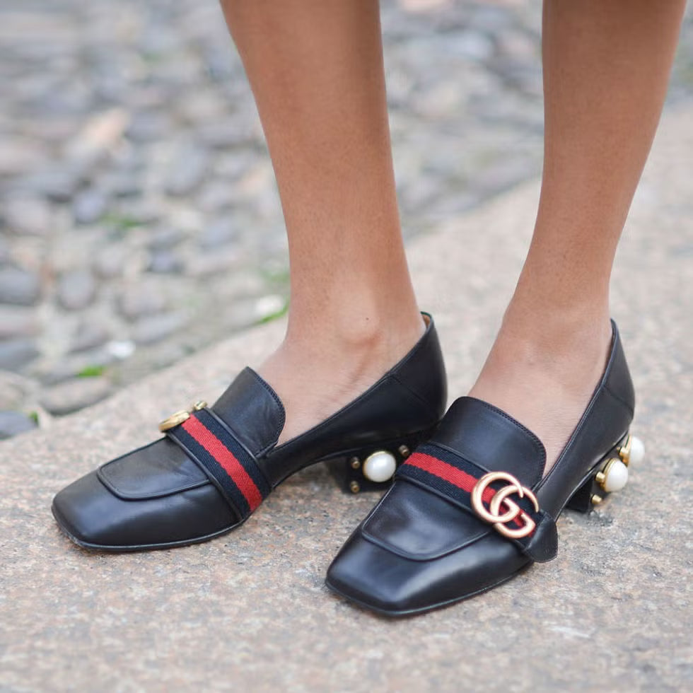 Gucci — Peyton GG Marmont Pearl Loafers, Size 38